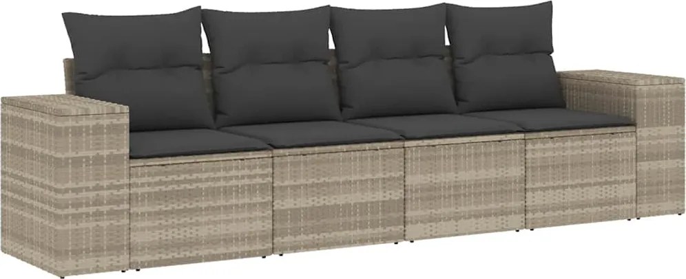 vidaXL 4 részes világosszürke polyrattan kerti ülőgarnitúra párnákkal