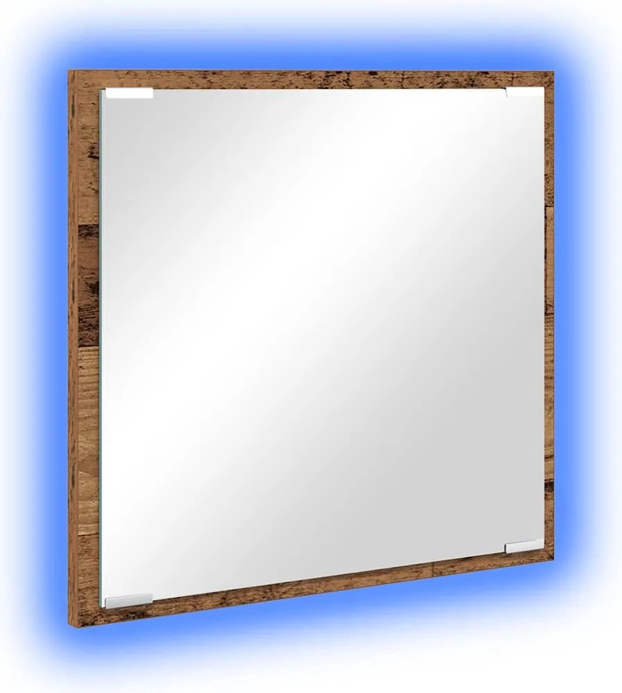 vidaXL LED Fürdőszoba Tükör tükörrel Öreg fa 40 x 37 x 8.5 cm Faanyag