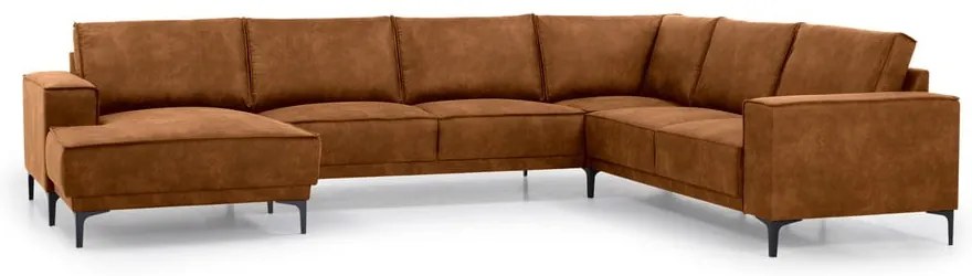 Konyakbarna bőrutánzat sarokkanapé (bal oldali-"U" alakú) Copenhagen – Scandic