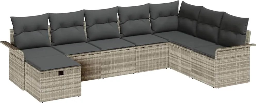 vidaXL Kerti Kanapé Szett párnával 8 pcs Világosszürke Poli rattan