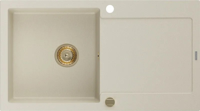 Mexen Leo gránit mosogató egykamrás csepegtetővel 900 x 500 mm, bézs, arany szifon - 6501901010-69-G