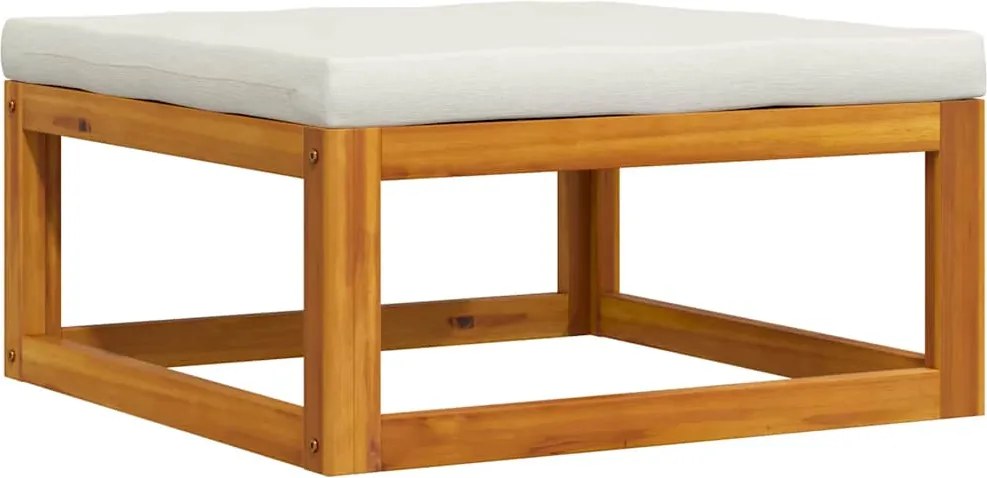 vidaXL tömör akácfa lábtartó krémfehér párnával
