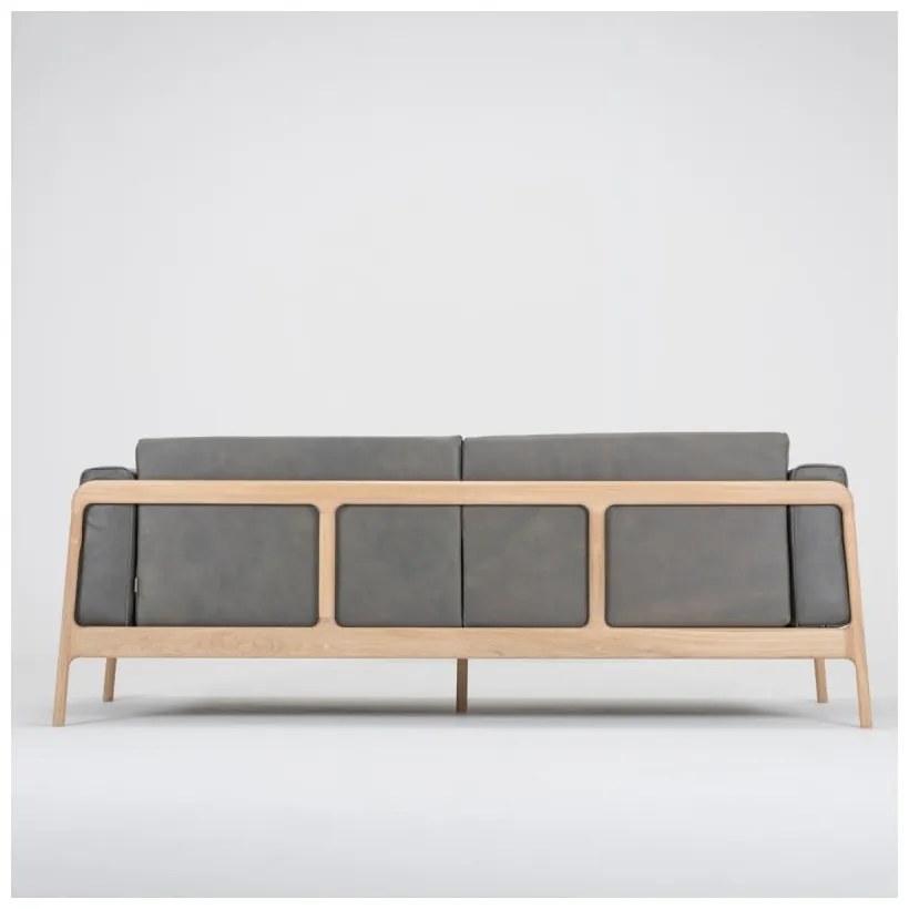 Fawn sötétszürke kanapé bivalybőrből, tömör tölgyfa szerkezettel, 210 cm - Gazzda