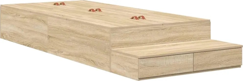 vidaXL Ágykeret tárolóval fiókkal tárolóval Sonoma tölgy 90 cm Faanyag