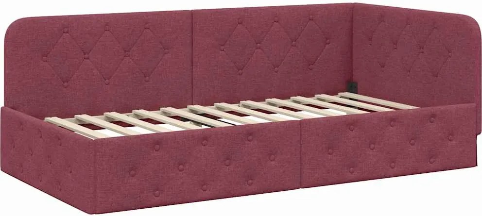 vidaXL Sarokágy keret fejtámlával Bordó 90 x 200 cm szövet