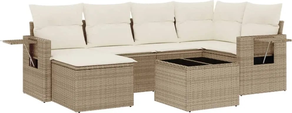 vidaXL 7 részes bézs polyrattan kerti ülőgarnitúra párnákkal