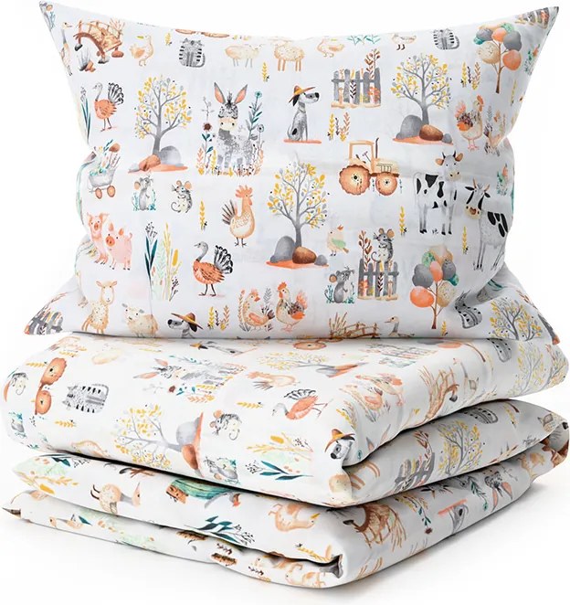 Pamut ágynemű bölcsőhöz HAPPY FARM fehér Ágyneműhuzat mérete: 45 x 65 cm | 90 x 135 cm