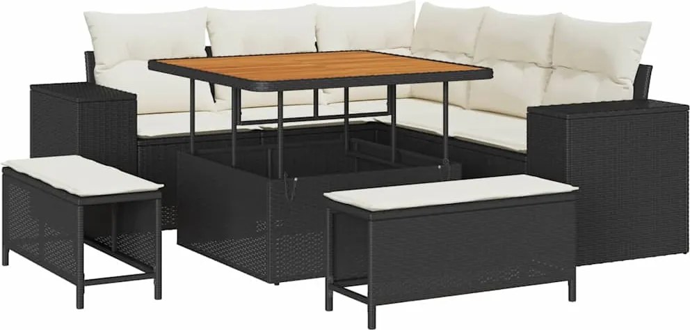 vidaXL Kerti Kanapé Szett párnával tárolóval 8 pcs Fekete és Krém