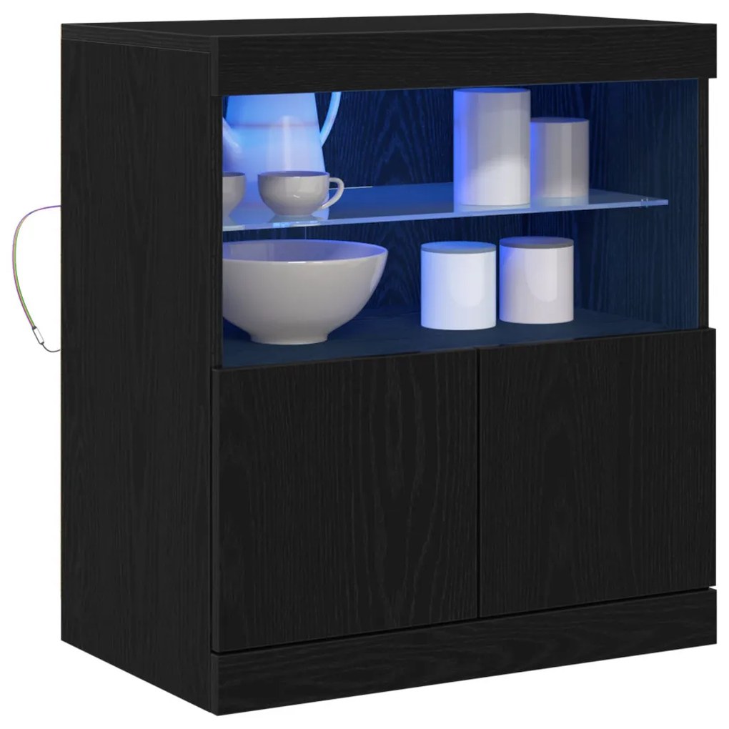 LED világítással ellátott fekete tölgy oldalszekrény 60x37x67 cm