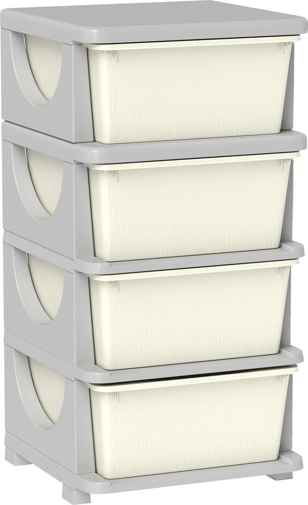 HOMCOM Gyerek Szekrény Fiókokkal Tárolóhely Szórakoztató Doboz Négy Szinten Gyermekek Szobájába 3-6 Éveseknek Krémfehér 37 x 37 x 76 cm | Aosom