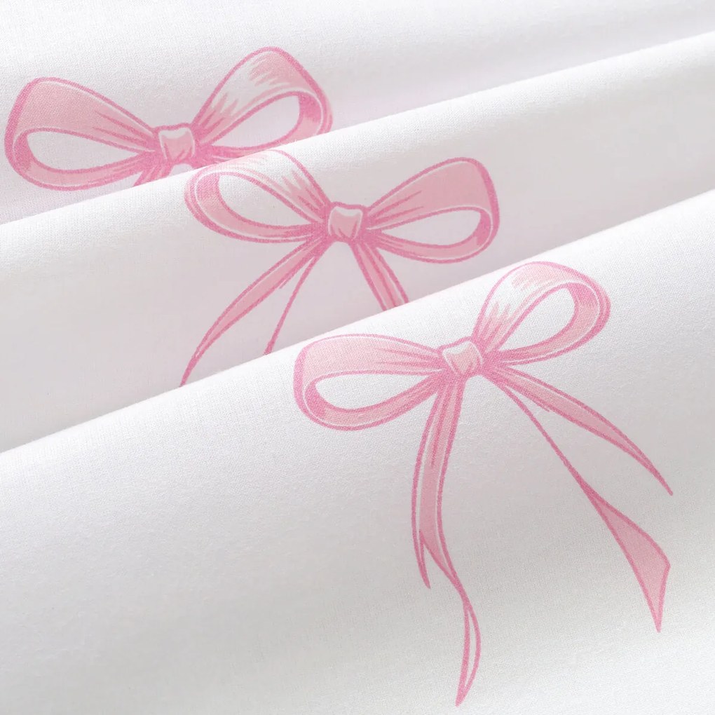 Goldea gyermek pamut ágyneműhuzat duo - rózsaszín masnik, púderrózsaszín hátoldal 140 x 200 és 70 x 90 cm