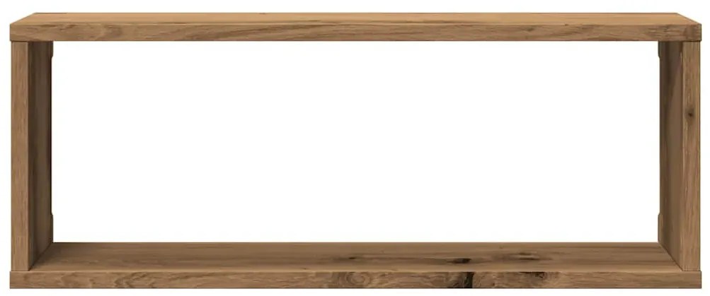 4 db kézműves tölgy színű szerelt fa fali kockapolc 60x15x23 cm