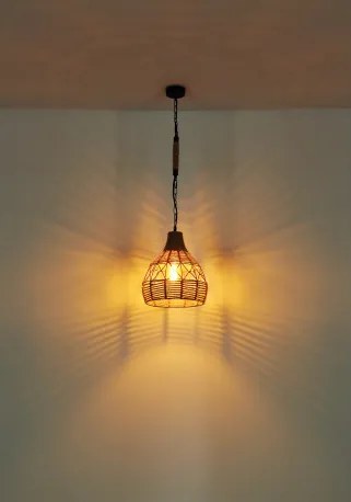 Globo 15671H Függeszték matt fekete fém váz, barna kenderkötéllel körbefonva. Ø:300, H:1350, fényforrás nélkül 1xE27 60W 230V