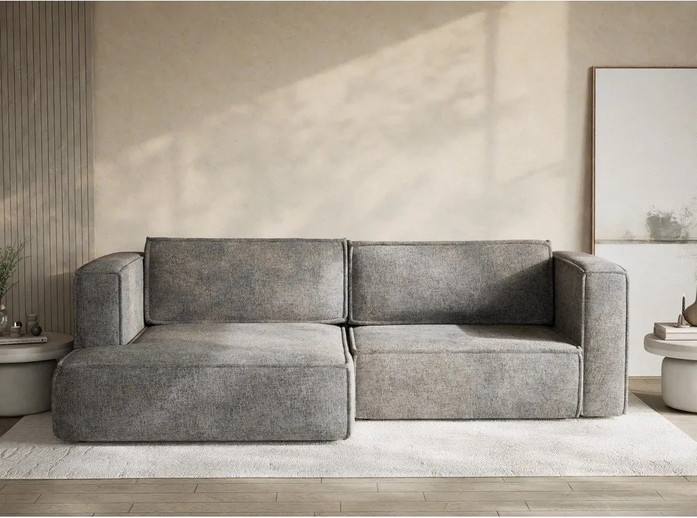 Szürke zsenília kinyitható-tárolóhelyes sarokkanapé (bal oldali-heverő résszel) Velto – Maison de Rêve