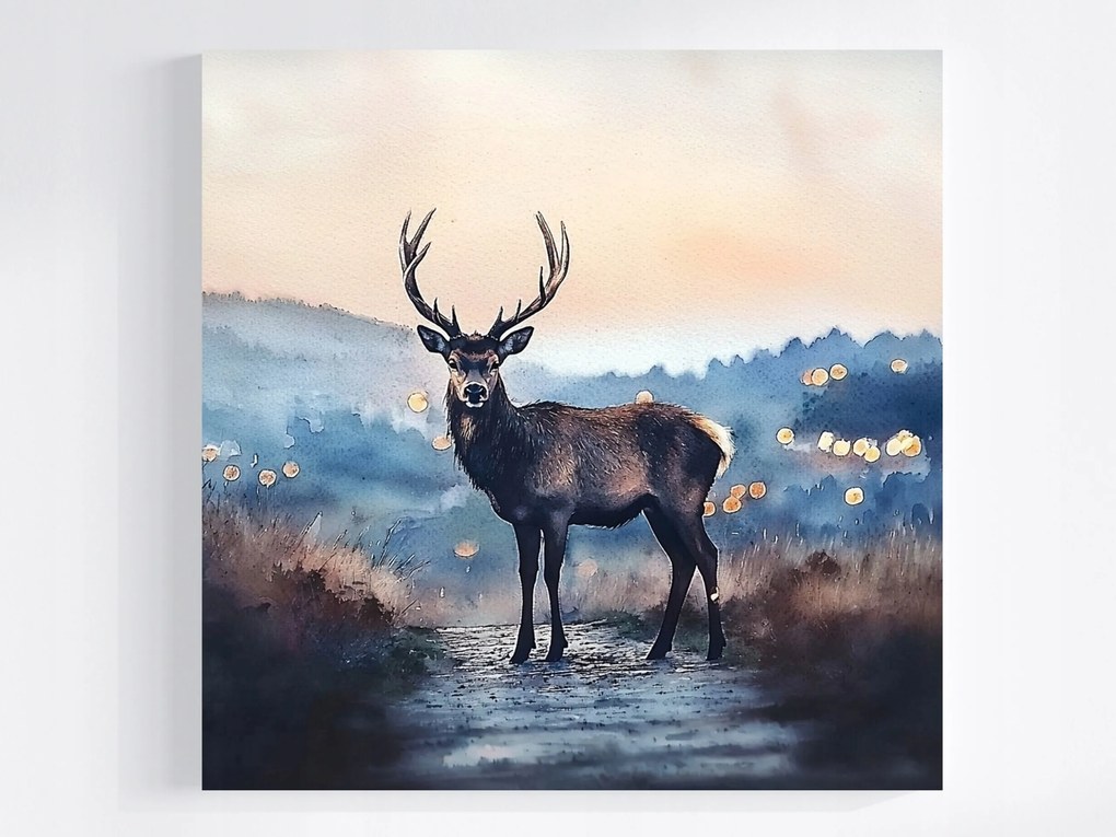 Vászonkép Canvas Akvarell Természet Állatvilág Szarvas Este 40x40