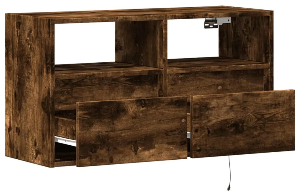 füstös tölgy színű fali TV-szekrény LED-ekkel 80x31x45 cm