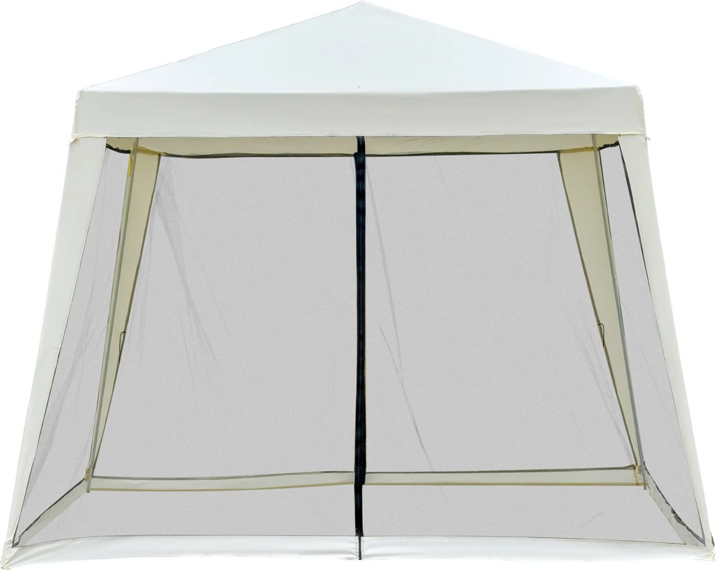 Outsunny Kerti Pavilon Parti Sátor Időjárásálló Sátor Szúnyoghálóval Fém + Poliészter Krémfehér 3 x 3 m | Aosom