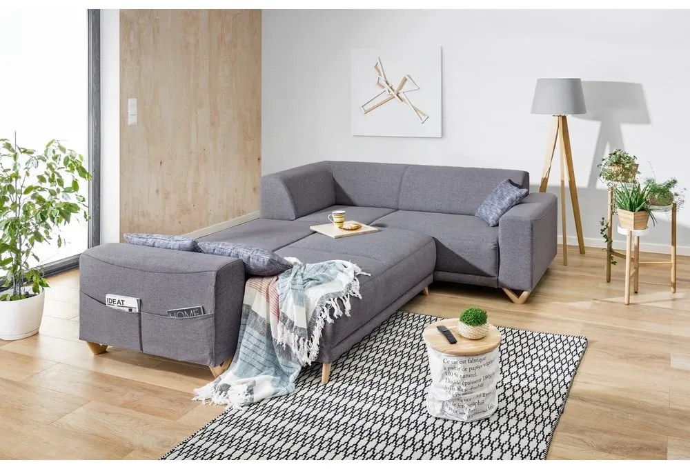 Szürke kinyitható-tárolóhelyes sarokkanapé (jobb oldali-L alakú) Classy Sophie – Miuform