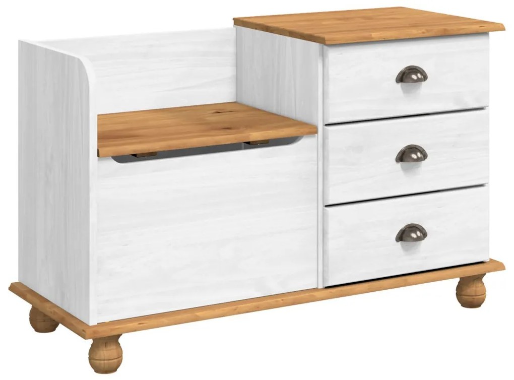 Bejárati tároló pad ASKIM Fehér 100x39x62 cm Masszív fa Fenyő