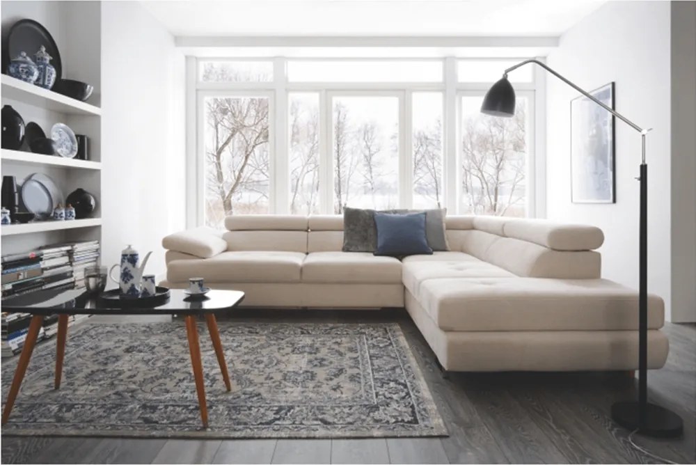 Ülőgarnitúra, világosszürke, szövet, jobbos, BUTON P