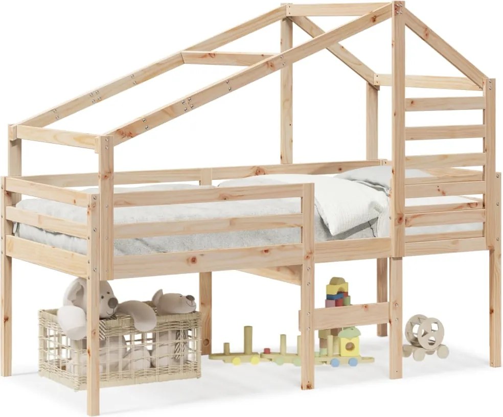 vidaXL tömör fenyőfa magasított ágy tetővel 90 x 200 cm