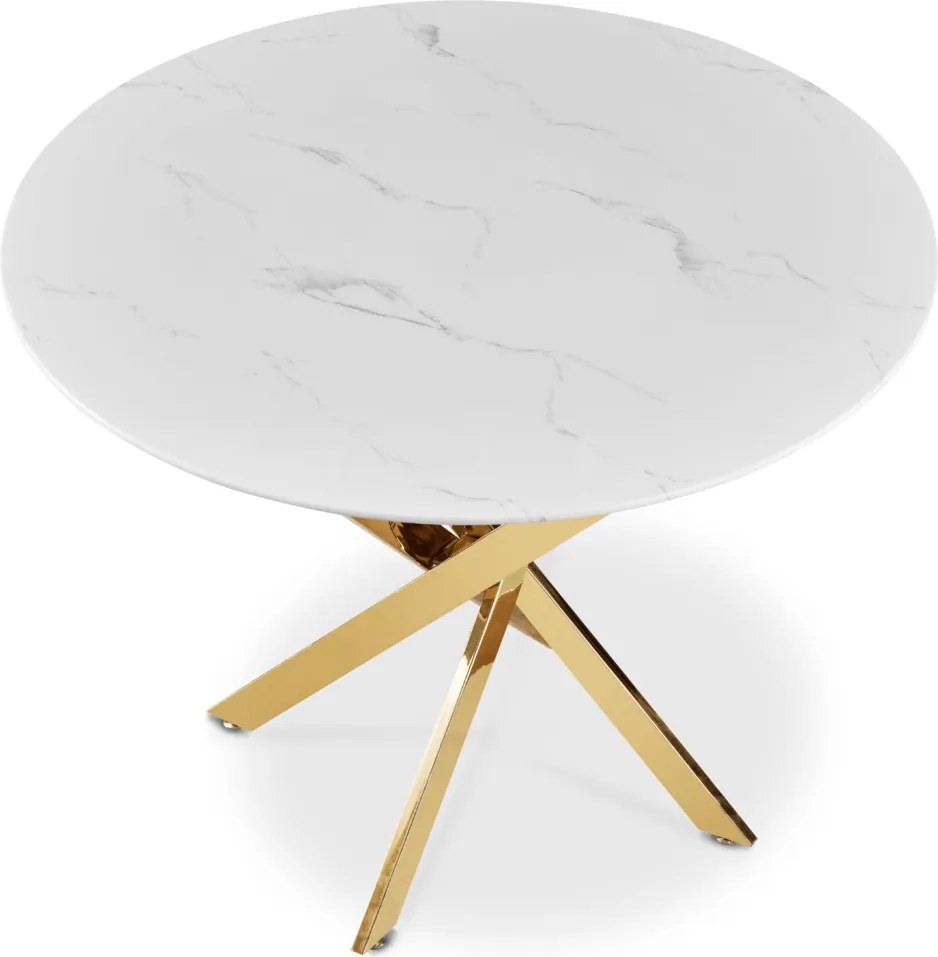 BALI üveg asztal 100 cm fehér márvány/arany
