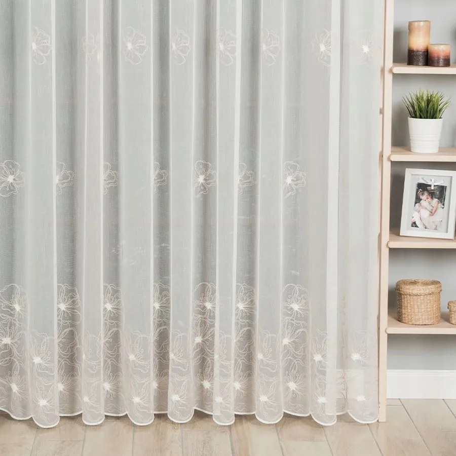 Függöny Hímzett Hosszú Nappali Erkély 280cm krémszínű, bézs cérnával