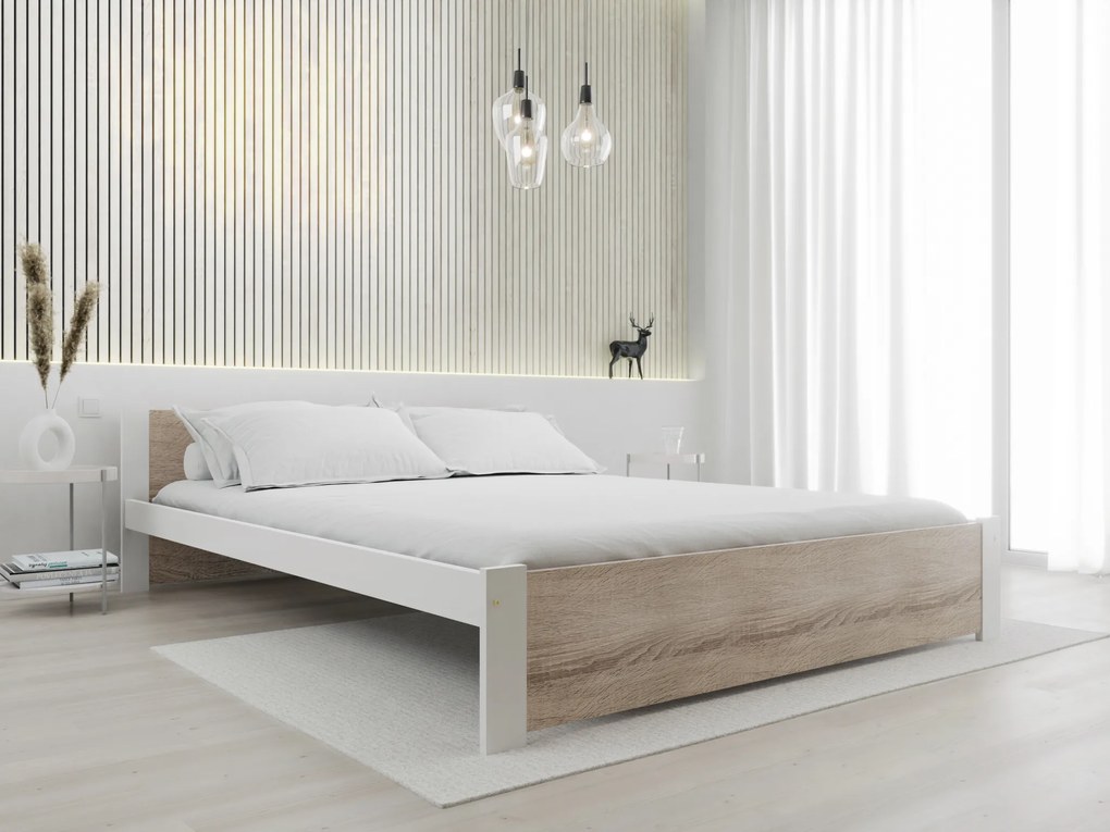Postel IKAROS 180 x 200 cm, fehér/dub sonoma Matrac: Coco Maxi matrac 20 cm, Ágyrács: Ágyrács nélkül