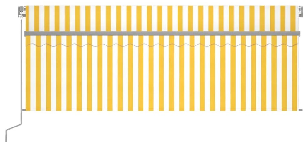 Sárga-fehér kézzel kihúzható LED-es napellenző redőnnyel 4x3 m