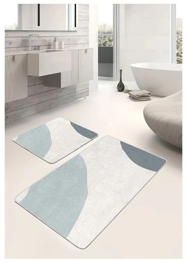 Szürke-krémszínű bársony fürdőszobai kilépő szett 2 db-os 60x100 cm Abstract Shapes – Mila Home