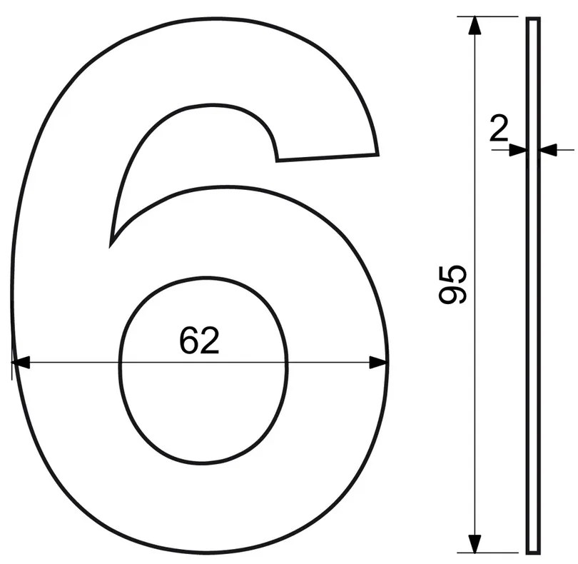 "6" házszám, RN.95L, rozsdamentes acél