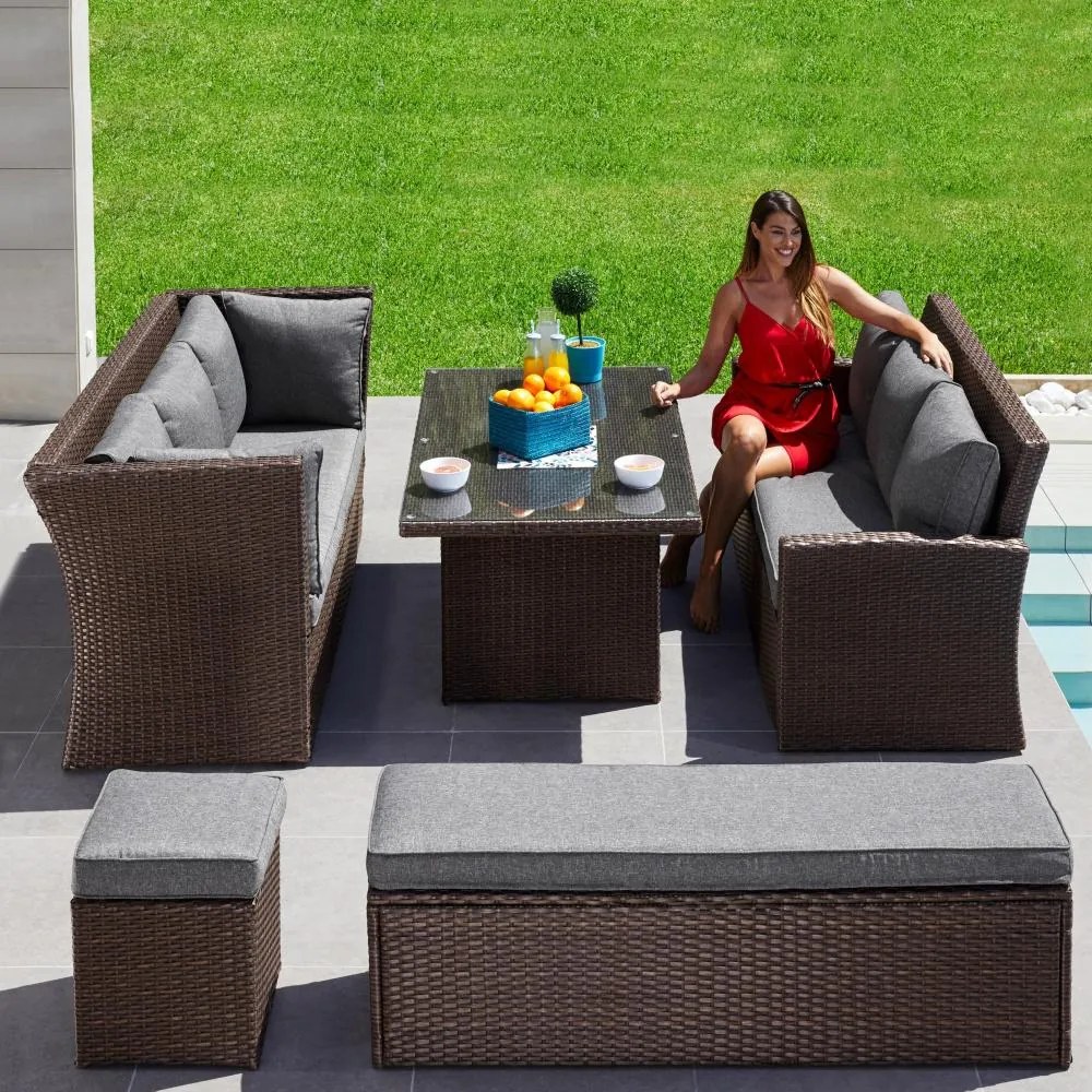 Avenberg CORSICA Nagy családi kerti garnitúra - barna/sötétszürke