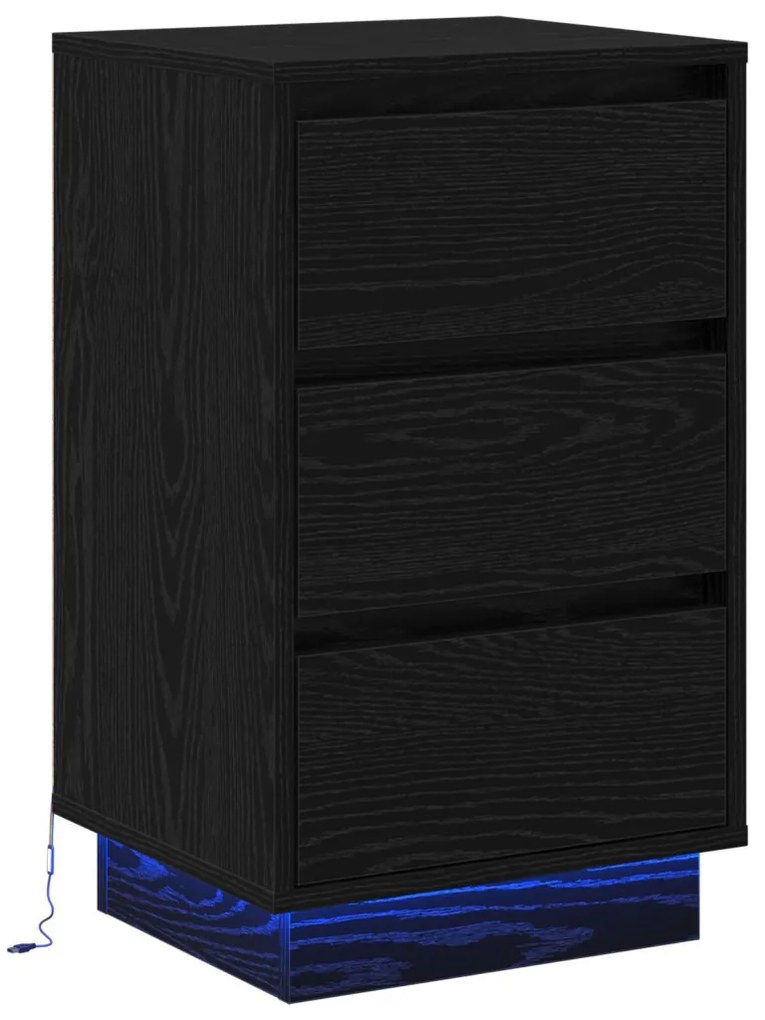 Éjjeli Szekrény LED Fekete Tölgy 39x34.5x65 cm Műanyag fa