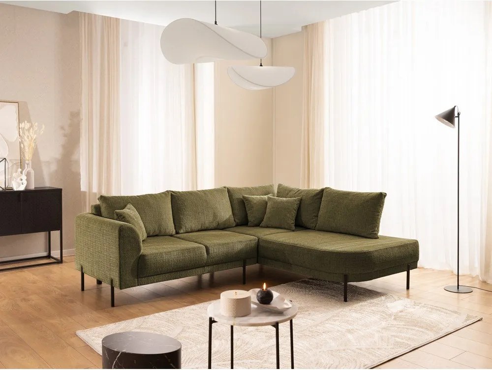 Zöld zsenília sarokkanapé (jobb oldali-L alakú) Mauris – Ropez