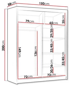 Ruhásszekrény tolóajtókkal Hyzron IV 150 (kasmír + arany) . 1105730