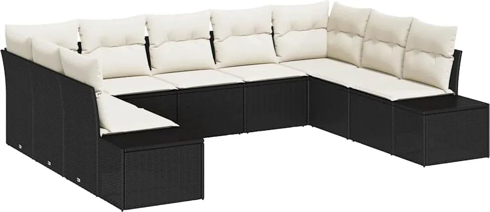 vidaXL Kerti Kanapé Szett párnával 9 pcs Fekete és Krém Polyrattan