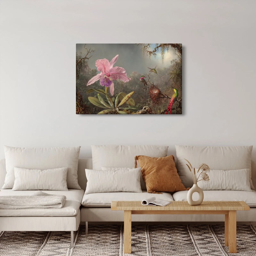 Kép - Martin Johnson Heade, Cattleya Orchid and Three Hummingbirds, reprodukciók (90x60 cm)