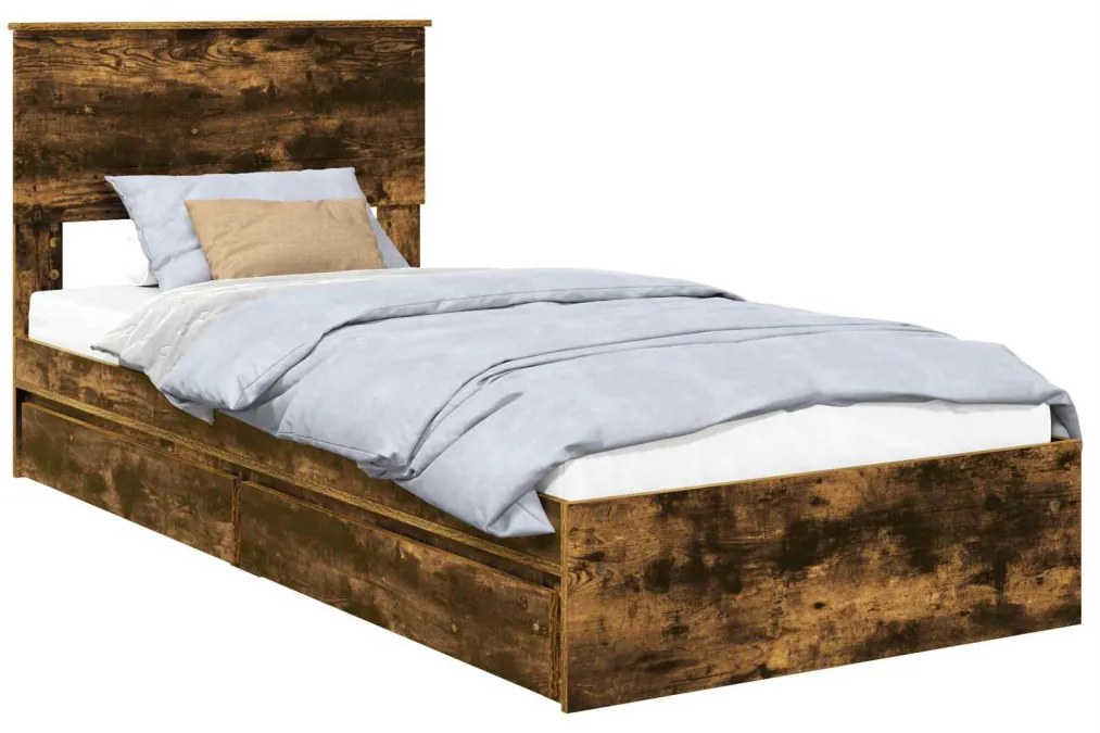 vidaXL Tárolós Ágy fejtámlával Füstölt tölgy 75 x 190 cm Faanyag