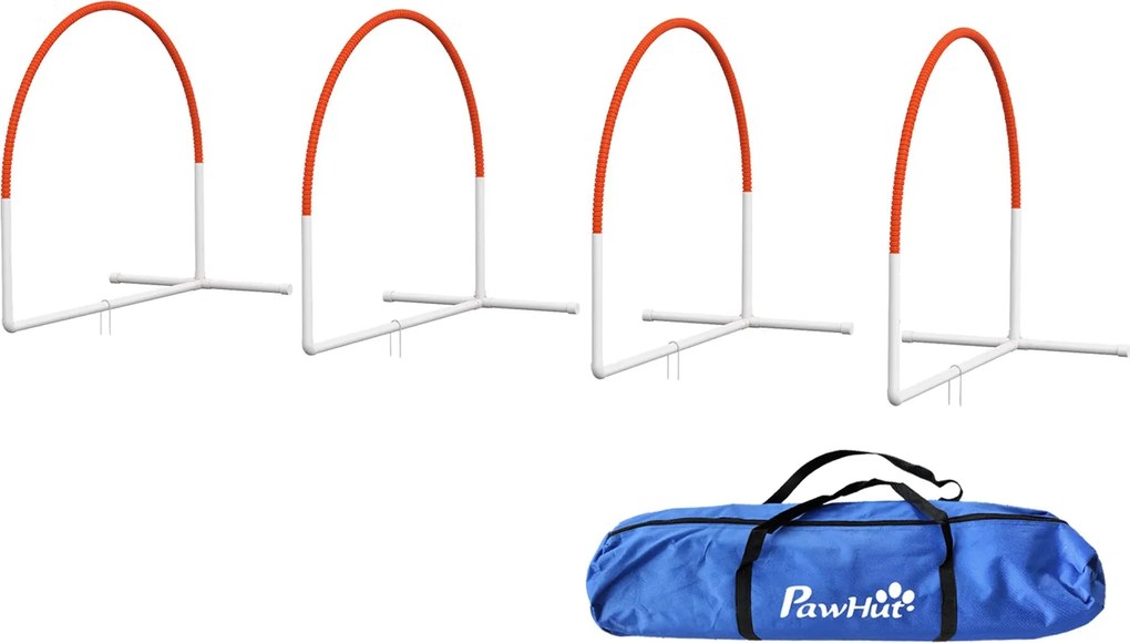 PawHut Kutyas agility készlet, 4 részes kutya tréning slalom rudakkal, kutyák számára készült agility felszerelés Oxford hordtáskával, narancs | Aosom