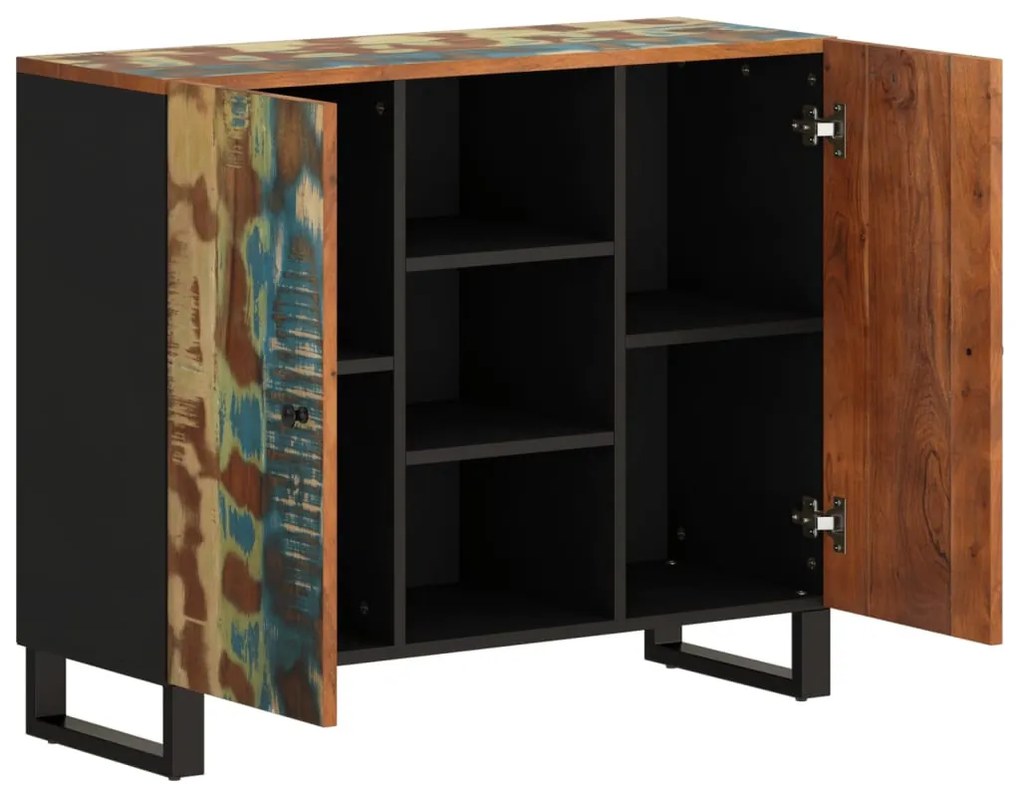 tömör 2 ajtós újrahasznosított fa tálalószekrény 90x33x75 cm