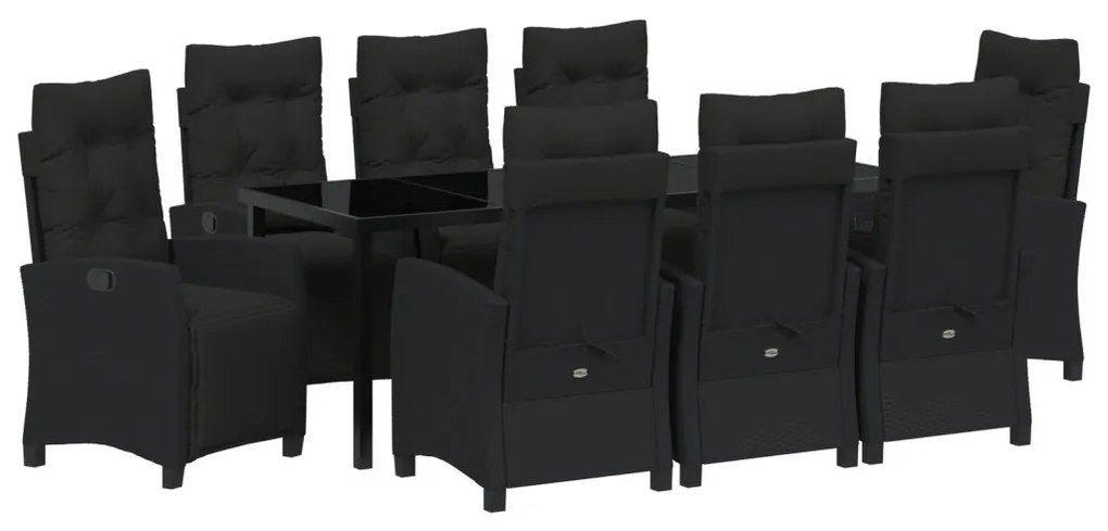 9 részes Kerti Étkezőszett Fekete Poly Rattan
