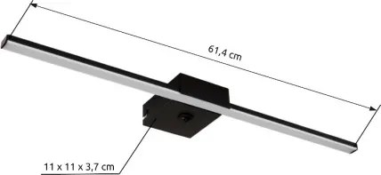 Globo 41922B Fekete fém fali lámpa, matt fekete alumínium, fehér műanyag, billenőkapcsoló elem, SZxM:615x37mm, Mélység: 110mm, LED 12W 230V, 1330lm forrás, 590lm kimenet, 4000K