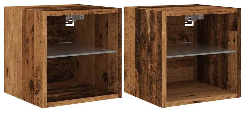 2 db antik fa fali TV-szekrény LED-világítással 30x28,5x30 cm