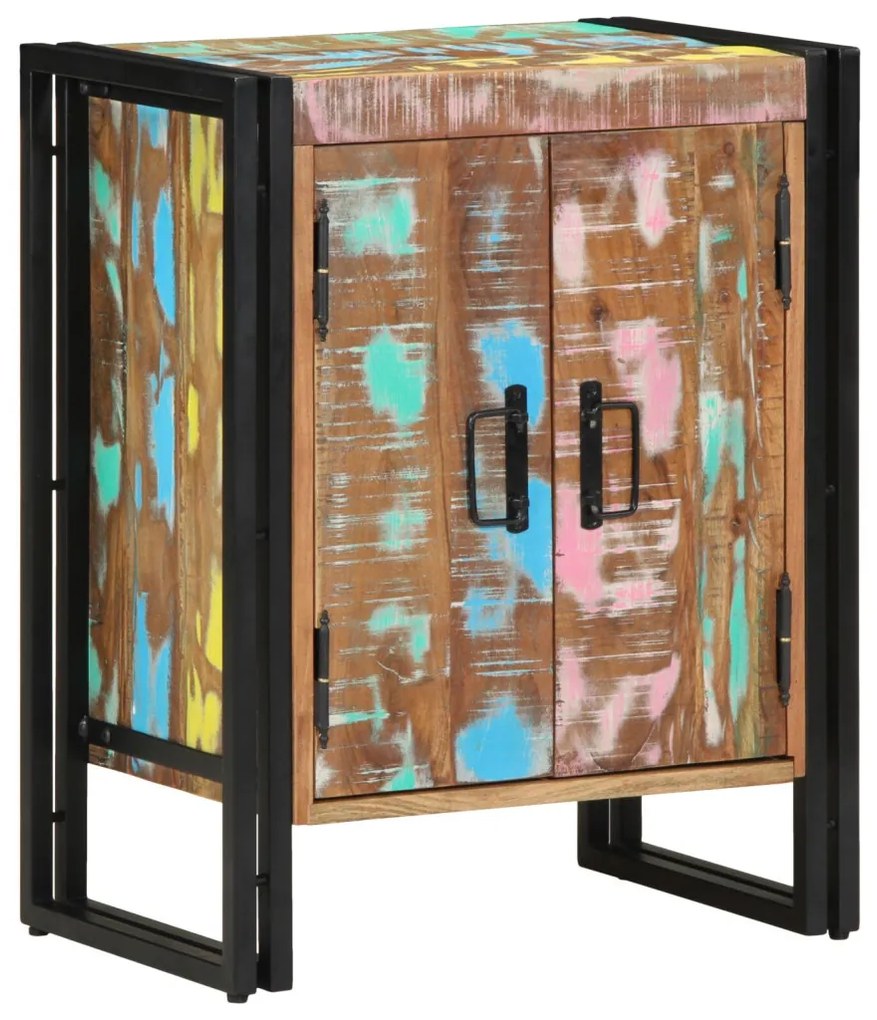 Cipőszekrény Fekete 30x30x40 cm Tömör újrahasznosított fa és Acél