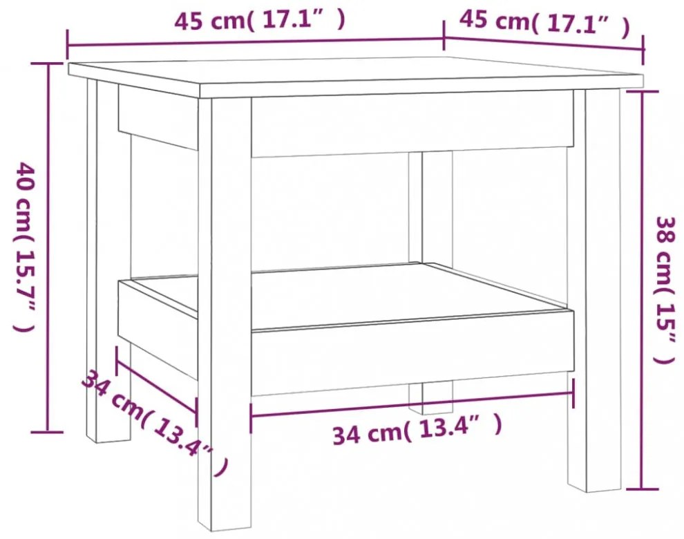 tömör fenyőfa dohányzóasztal 45 x 45 x 40 cm