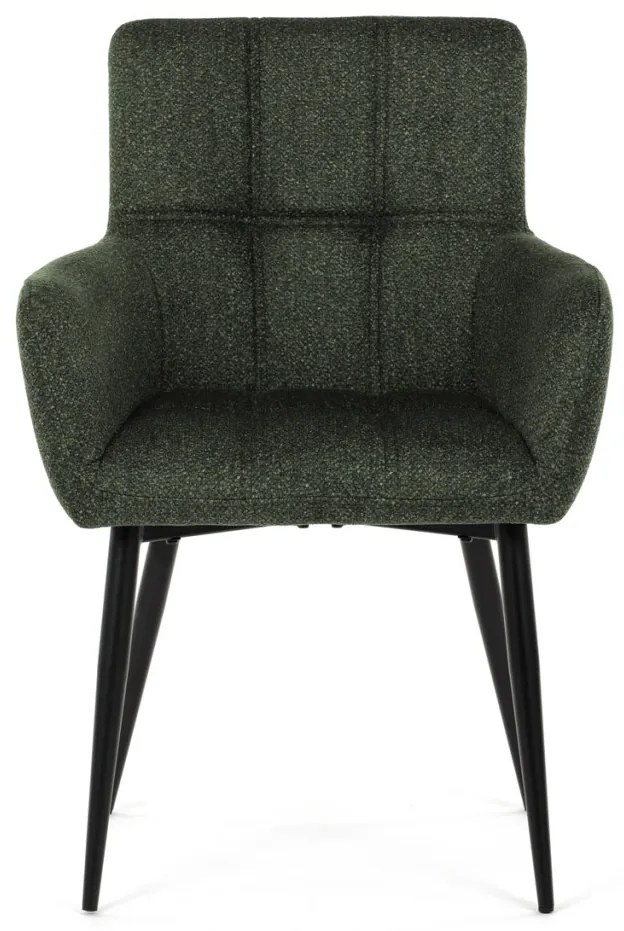 Scaun de sufragerie elegant cu brațe, stofă verde, metal negru