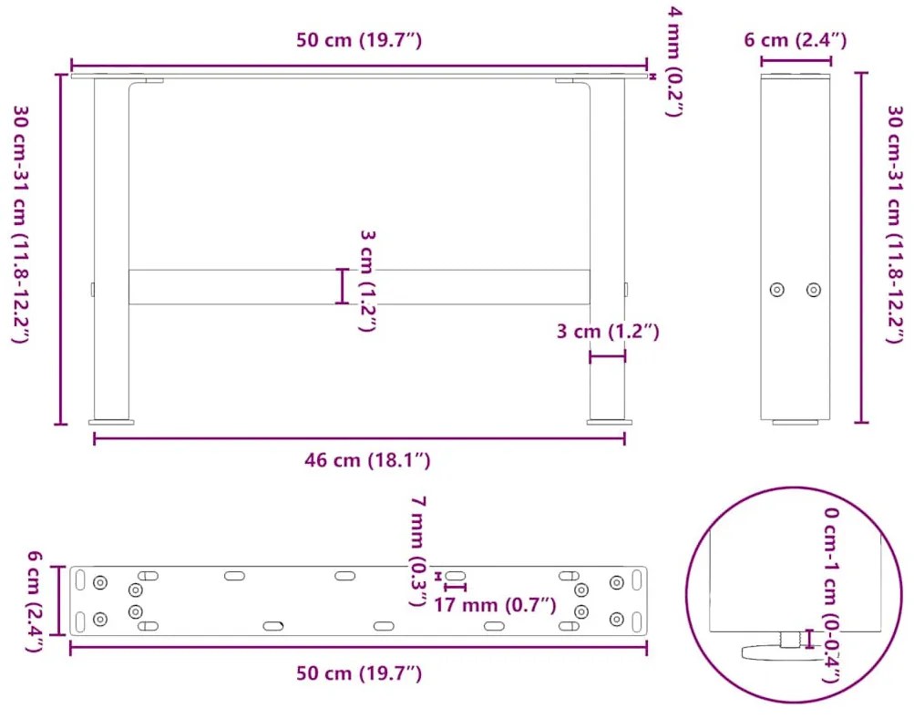 2 db natúr acél dohányzóasztal láb 50 x (30-31) cm acél