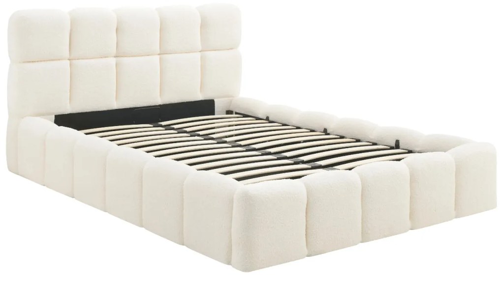 Krém Bouclé Franciaágy Ágyneműtartóval. 140x200 MURACJA