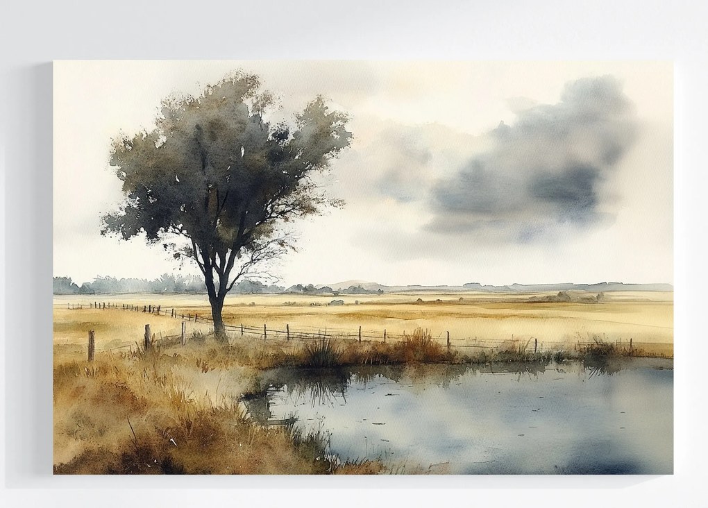 Vászonkép Canvas Tájkép Szabadtéri Falu Síkság Fűzfa Mező 120x80