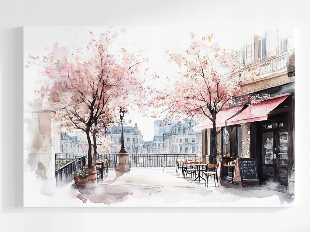 Poszter Párizs Franciaország Terasz Kávézó Fák Tavasz 60x40